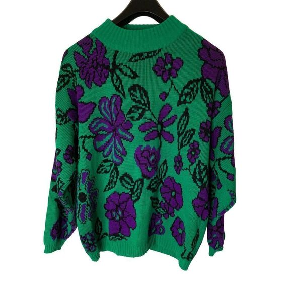 Vintage floral sweater International Stefano Sportswear green purple size large - Picture 1 of 3